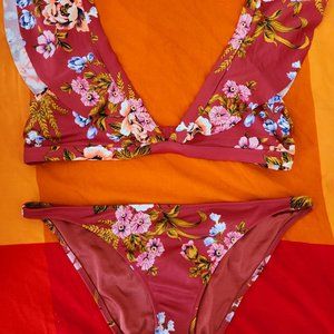 Tori Praver Milo's Floral bikini swimwear size L in Maroon